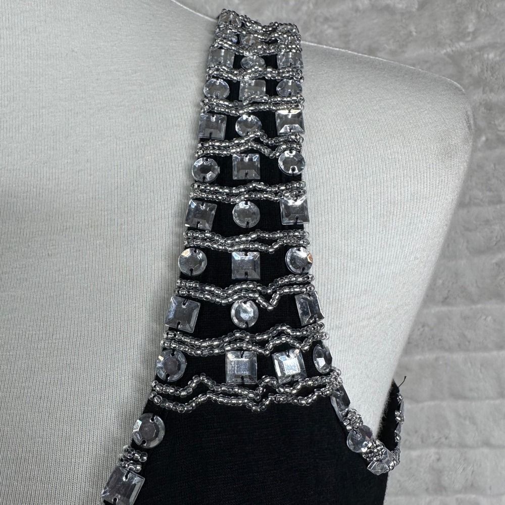 CERES Black Rhinestone Embellished Tank Top Racerback Women's Size L - Picture 3 of 8